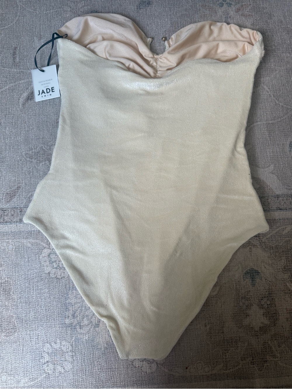 Jade Cream Shimmer Strapless Ruched One-Piece - Picture 2 of 3